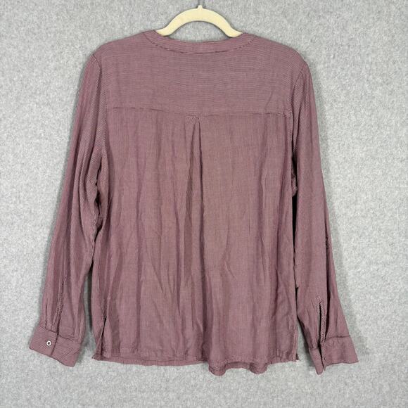 Bandolino Blouse Womens Large Pink Striped Beaded Popover Tunic Long Sleeve - Picture 10 of 11